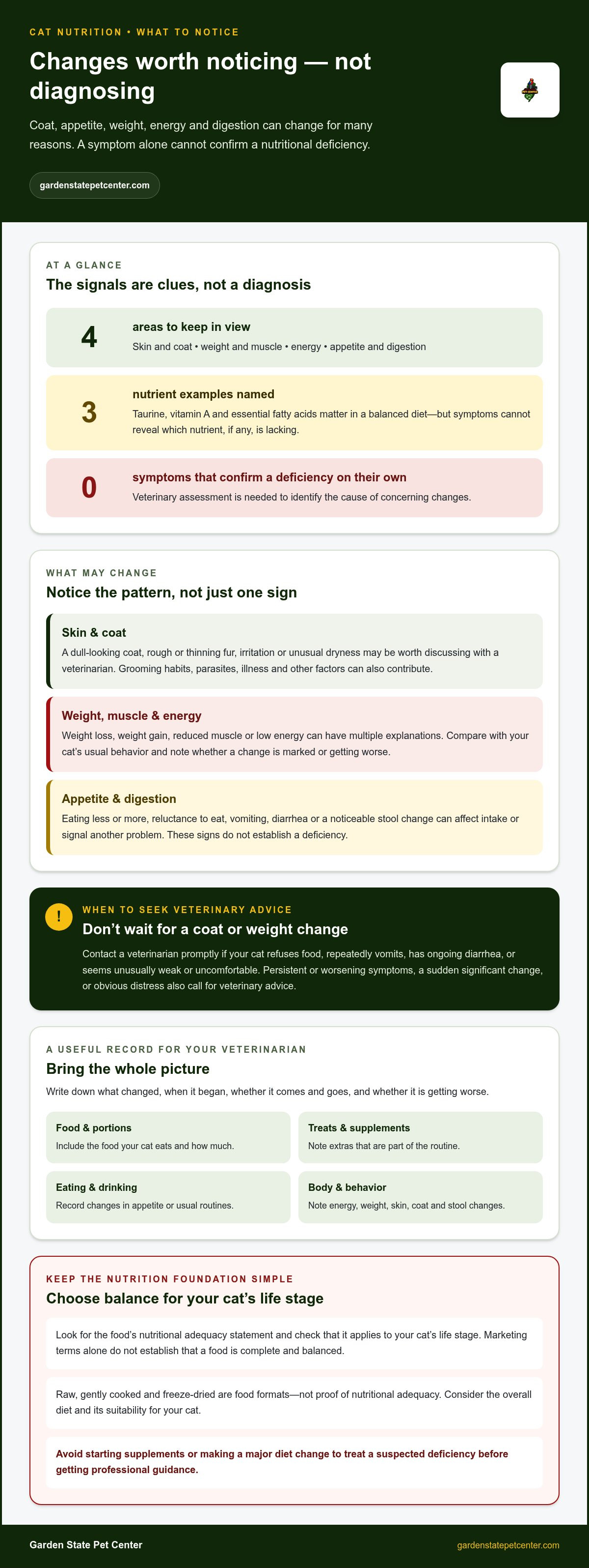 Signs of nutritional deficiency in cats