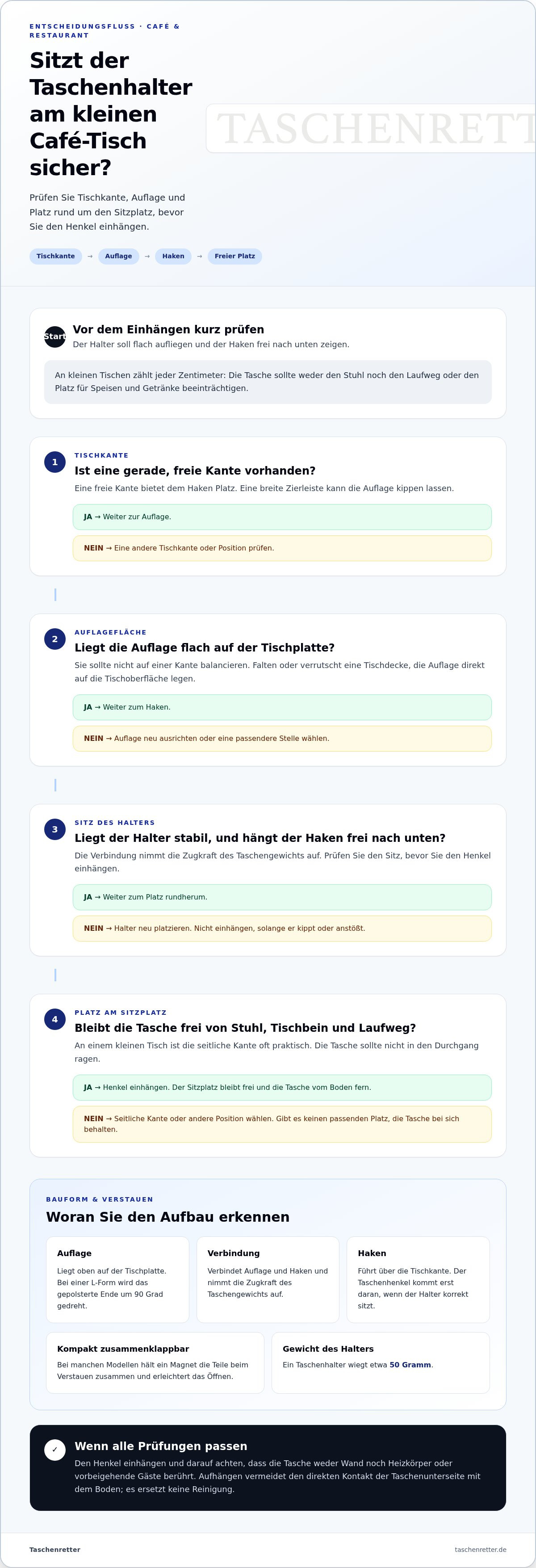 Taschenhalter für kleine tische