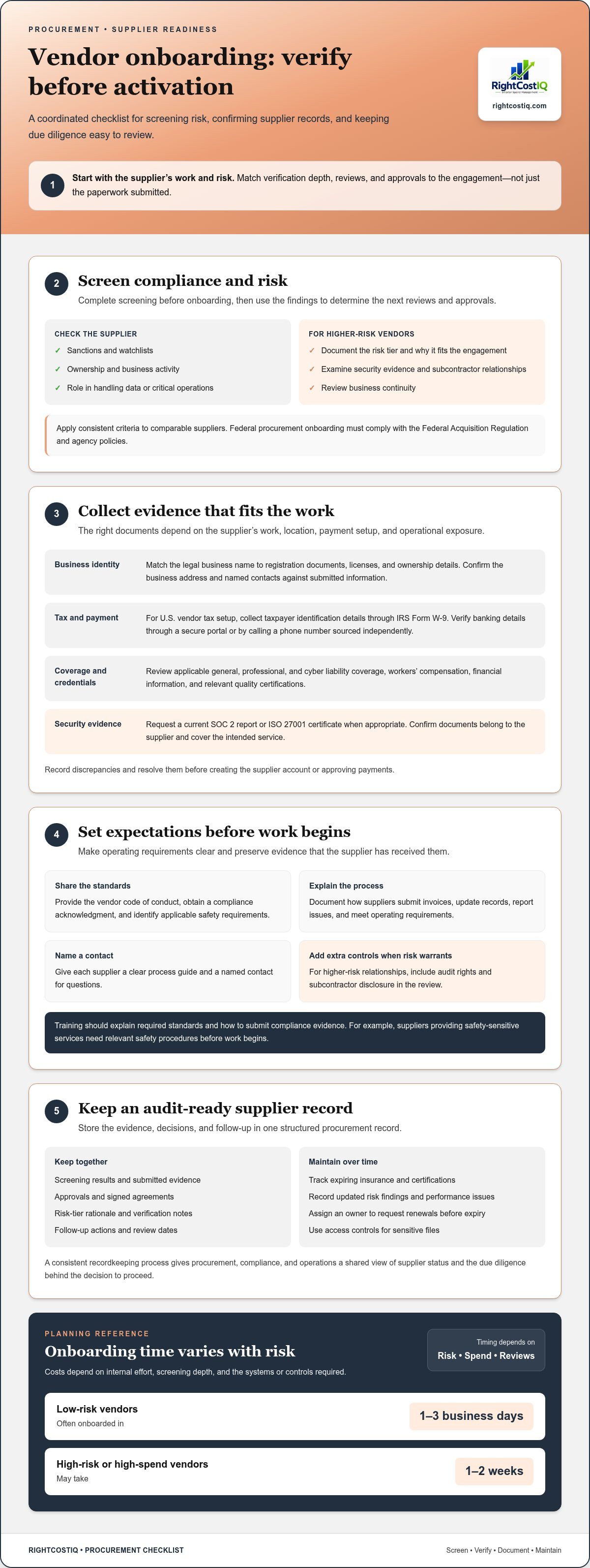 Vendor onboarding checklist for procurement