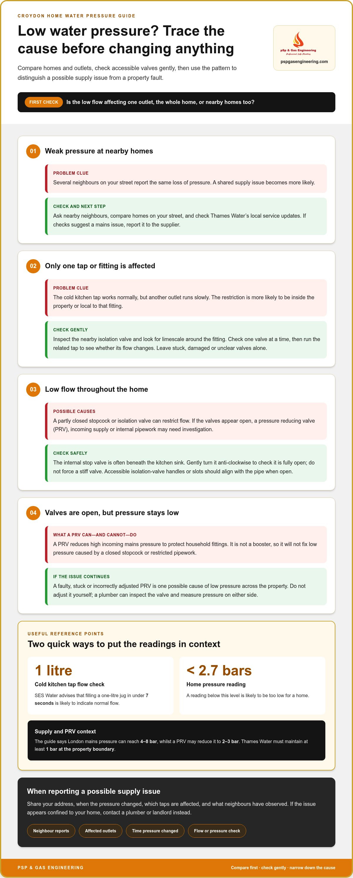 Fix low water pressure in house Croydon
