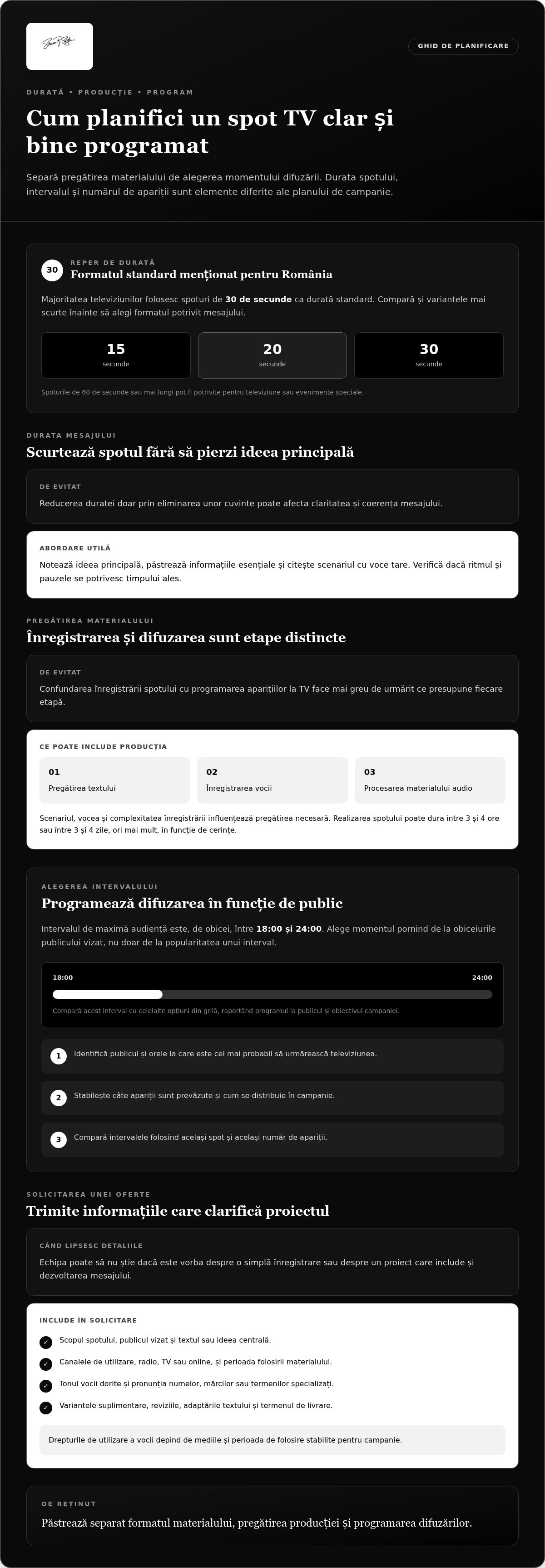 Tarif înregistrare spot publicitar