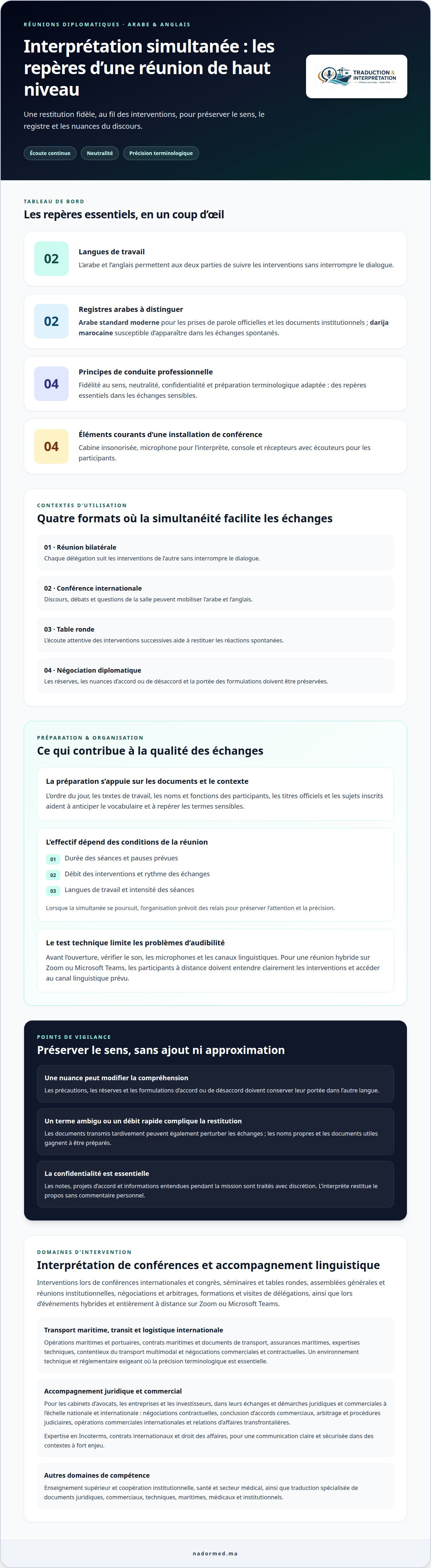 Interprétation simultanée arabe anglais réunion diplomatique